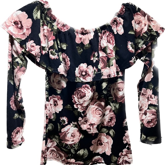 Navy Blue floral 3/4 sleeve blouse sz. m - Picture 2 of 2